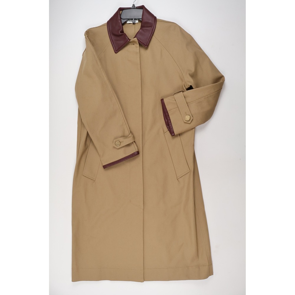 Sandro Trench Coat Joey Beige Solid 34 Leather Collar NWT 725